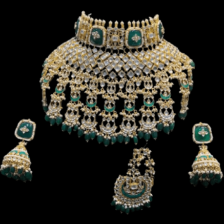 Heavy Green Bridal Pachi Kundan Jewelry Set - JAI HO INDIA