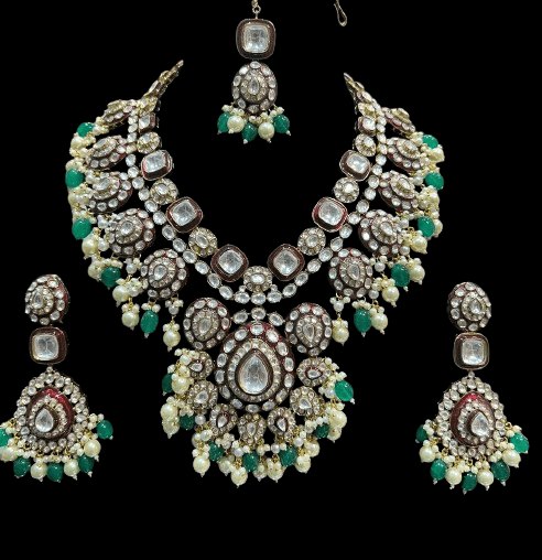 Green Real Kundan Bridal Jewelry Set  - JAI HO INDIA