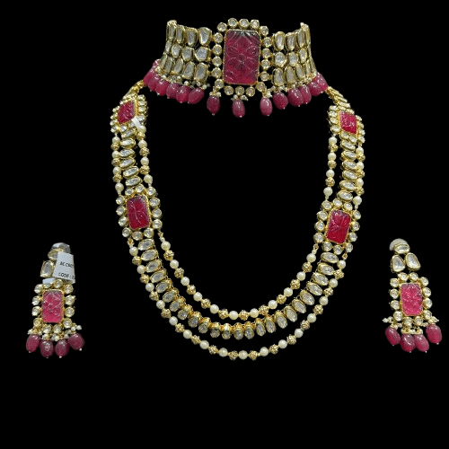Pink Royal Real Kundan Bridal Jewelry Set - JAI HO INDIA