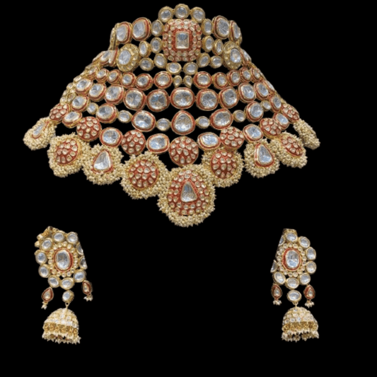 Guttapusalu Red Bridal Pachi Kundan Jewelry Set - JAI HO INDIA