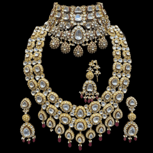 Red Necklace. Pachi Kundan Jewelry Set - JAI HO INDIA