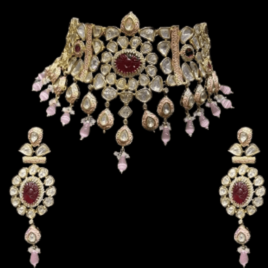 Red Bridal Kundan Choker Jewelry Set For Wedding - JAI HO INDIA