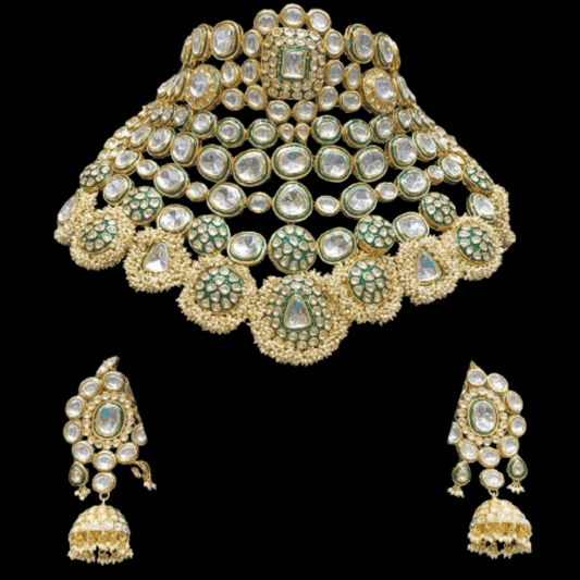 Guttapusalu Green Bridal Pachi Kundan Jewelry Set - JAI HO INDIA