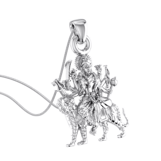 Goddess Durga Maa On Lion Sterling Silver Pendant - JAI HO INDIA