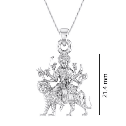 Goddess Durga Maa On Lion Sterling Silver Pendant - JAI HO INDIA