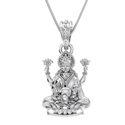 Goddess Laxmi Maa With Coins Sterling Silver Pendant - JAI HO INDIA