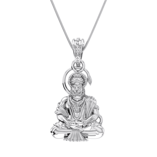 Lord Hanuman Sitting Meditating Sterling Silver Pendant - JAI HO INDIA