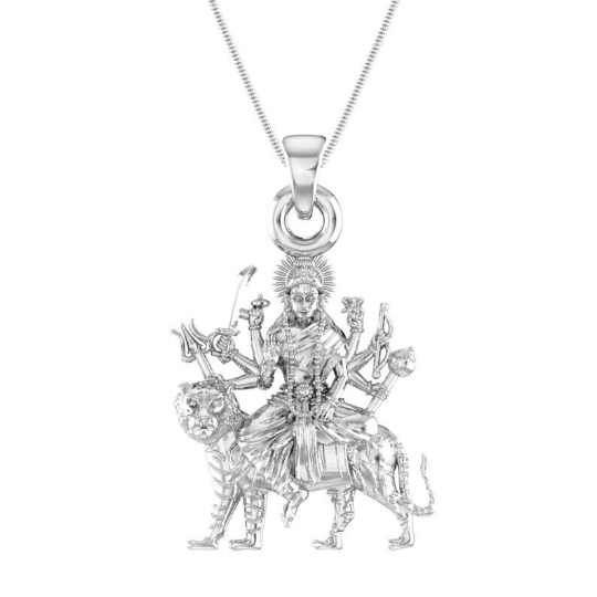 Goddess Durga Maa On Lion Sterling Silver Pendant - JAI HO INDIA