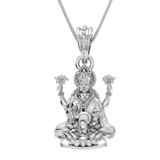 Goddess Laxmi Maa With Coins Sterling Silver Pendant - JAI HO INDIA
