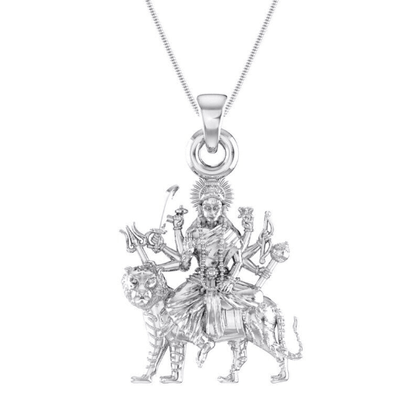 Goddess Durga Maa On Lion Sterling Silver Pendant - JAI HO INDIA